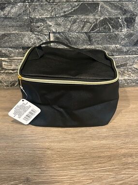 NWT Sassy + Chic Large Black Cosmetic Zip Bag with Gold Trim